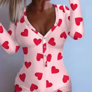 Y2K Grunge Style Buttoned Flap Romper - Sexy Butt Cute Print Long Sleeve