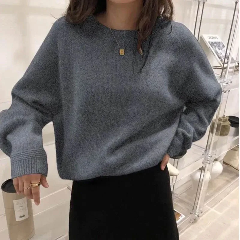 Y2K Grunge Style Cashmere Sweater - Harajuku Loose Fit O Neck Pullover