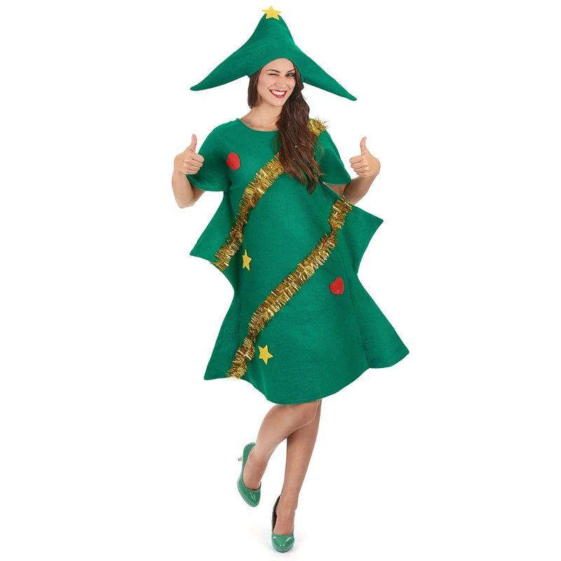 Y2K Grunge Style Christmas Tree Dress - Parent-Child Cosplay Outfit