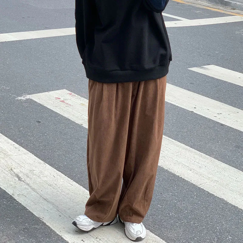 Y2K Grunge Style Corduroy Wide Leg Cargo Pants - Hip Hop Streetwear