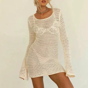 Y2K Grunge Style Crochet Backless Mini Dress - Women's Beach Cover-Up