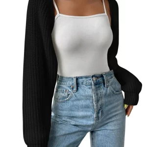 Y2K Grunge Style Cropped Cardigan - Women's Open Front Bolero Shrug