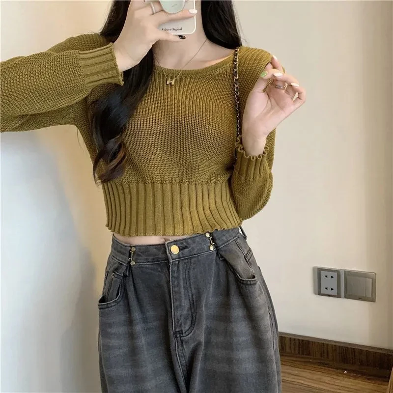 Y2K Grunge Style Cropped Sweater - Vintage Knit Pullover