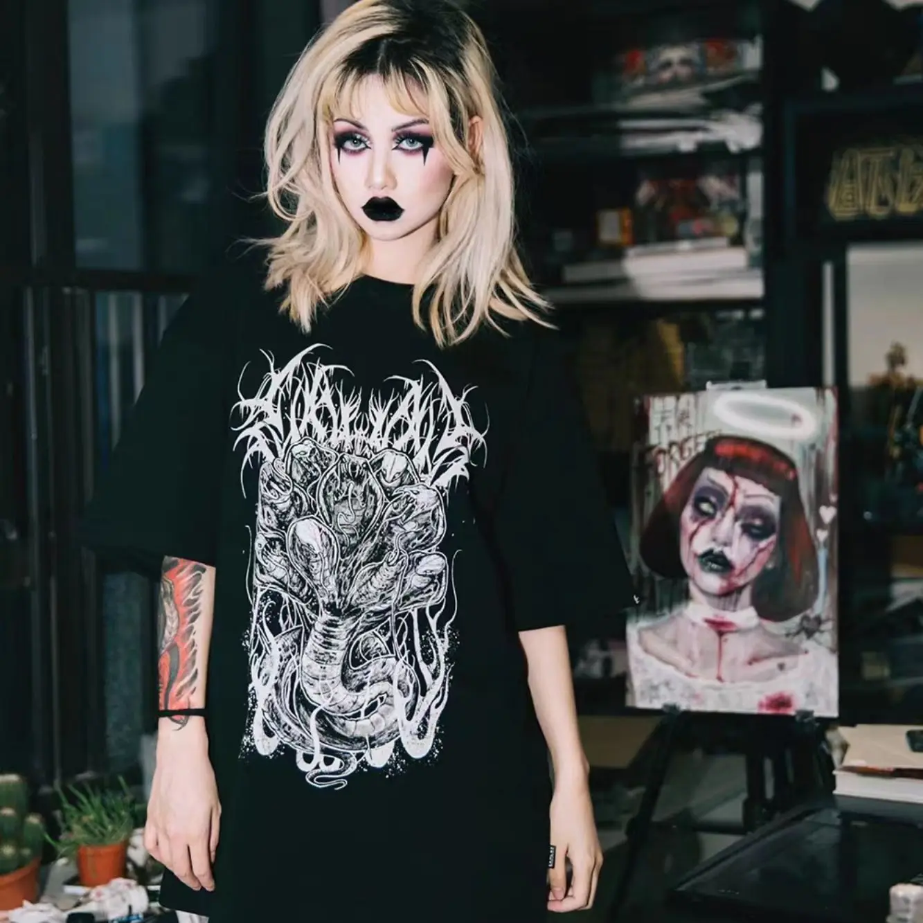 Y2K Grunge Style Dark T-Shirt - EKHLAS x Arcs Collaboration