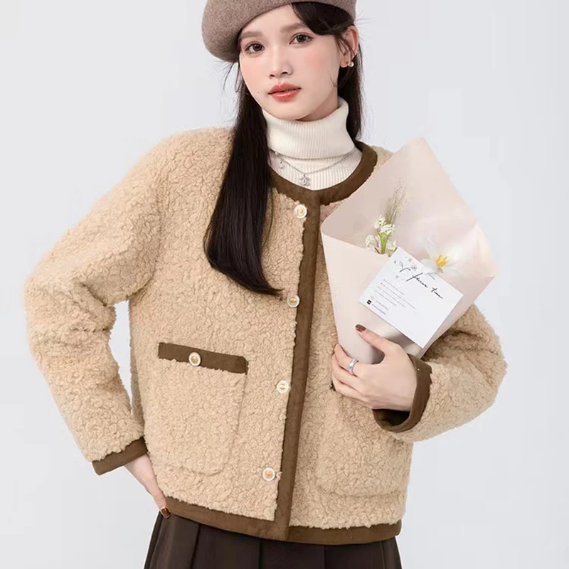 Y2K Grunge Style Faux Fur Coat - Korean Chic Splicing Elegant Single Breasted Outwear