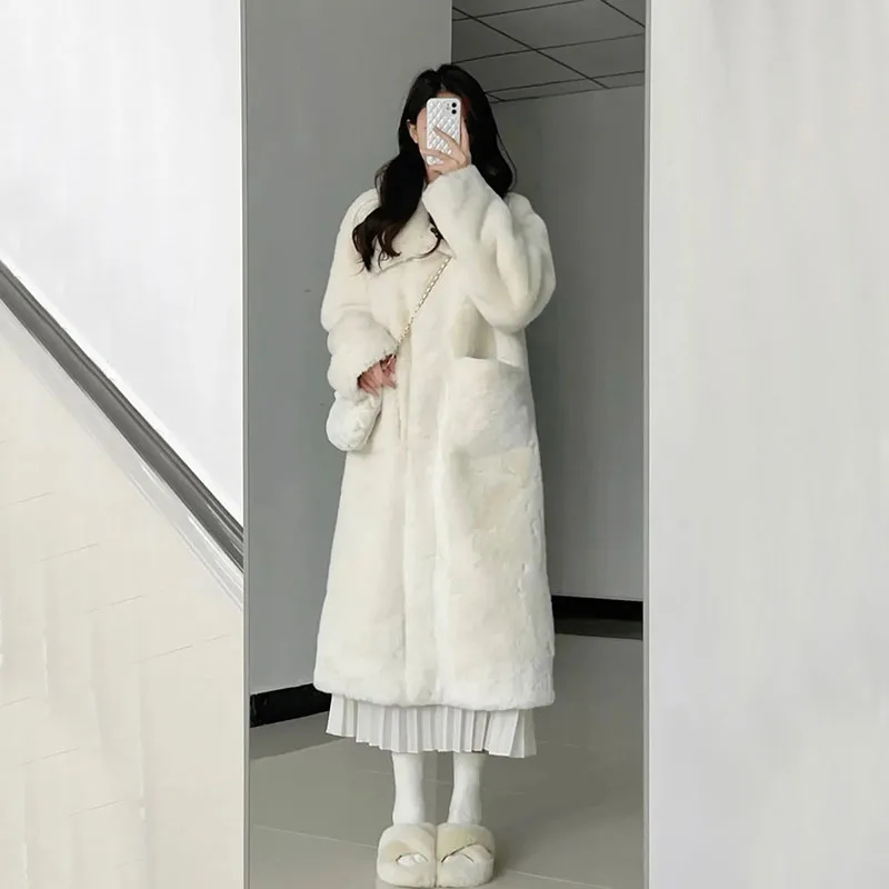 Y2K Grunge Style Faux Fur Midi Coat - Korean Fashion Casual Jacket