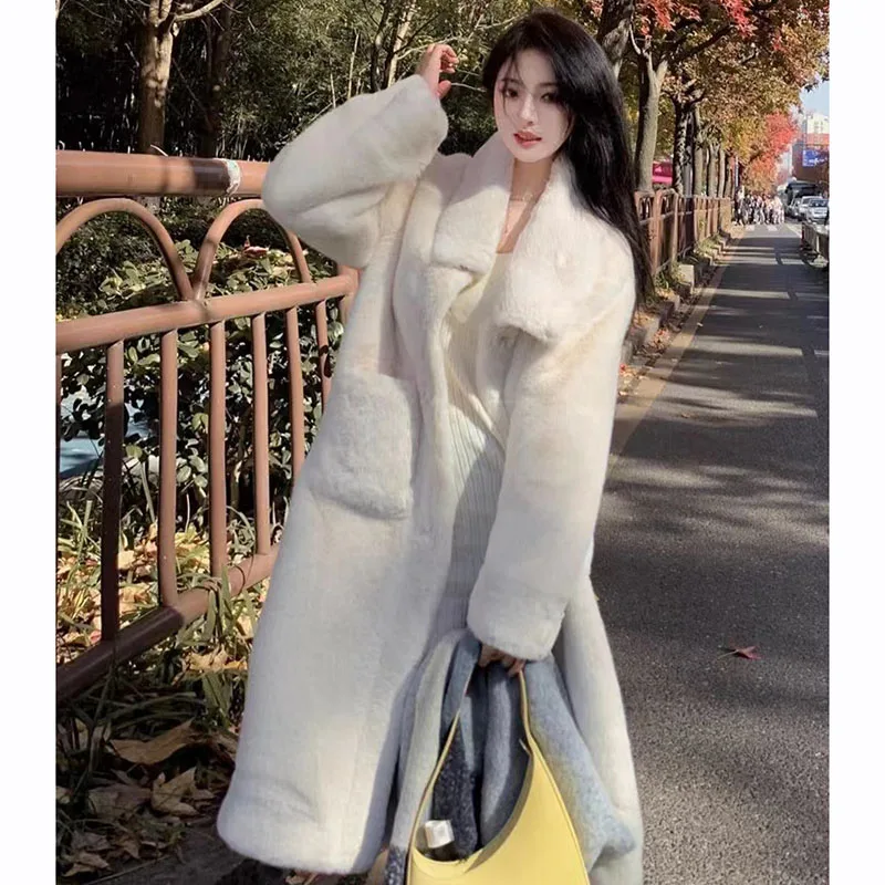 Y2K Grunge Style Faux Fur Midi Coat - Korean Fashion Casual Jacket