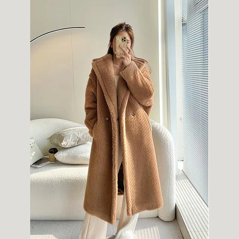 Y2K Grunge Style Faux Fur Midi Coat - Korean Winter Warmth