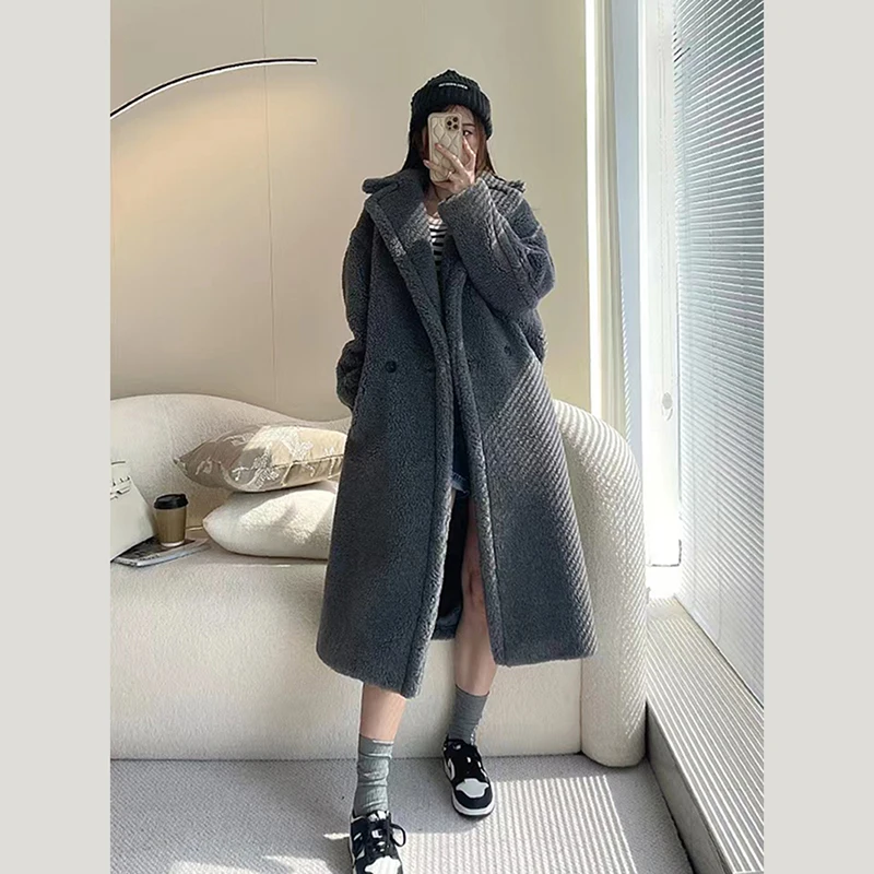 Y2K Grunge Style Faux Fur Midi Coat - Korean Winter Warmth