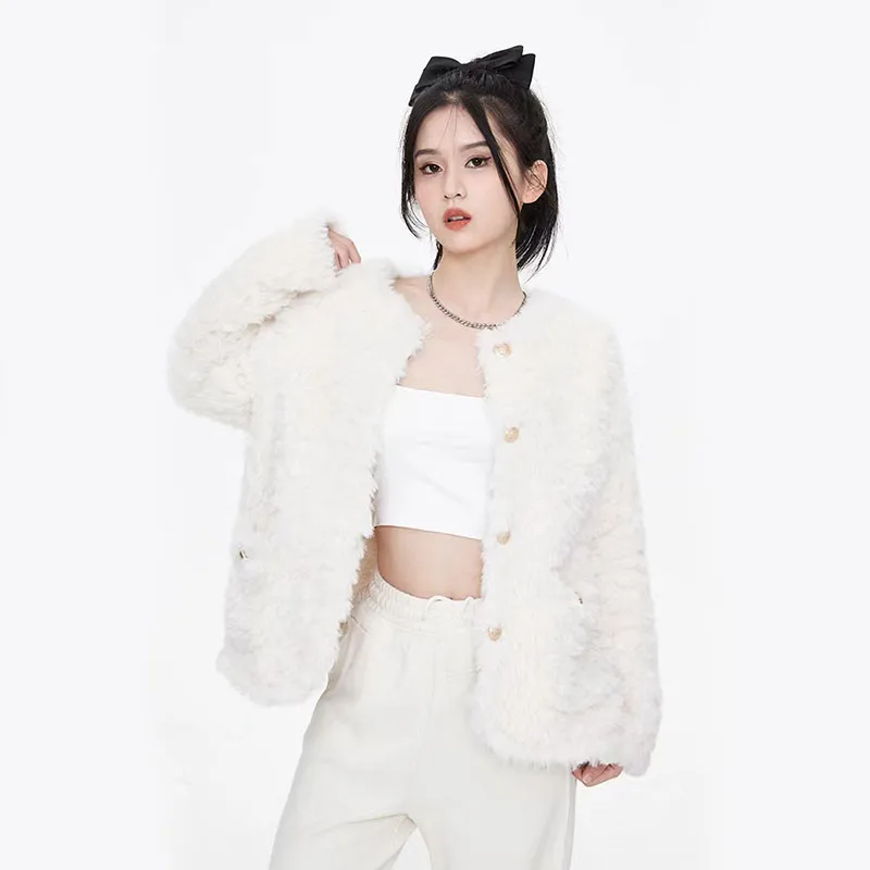 Y2K Grunge Style Faux Rabbit Fur Jacket - Elegant Outerwear for Women