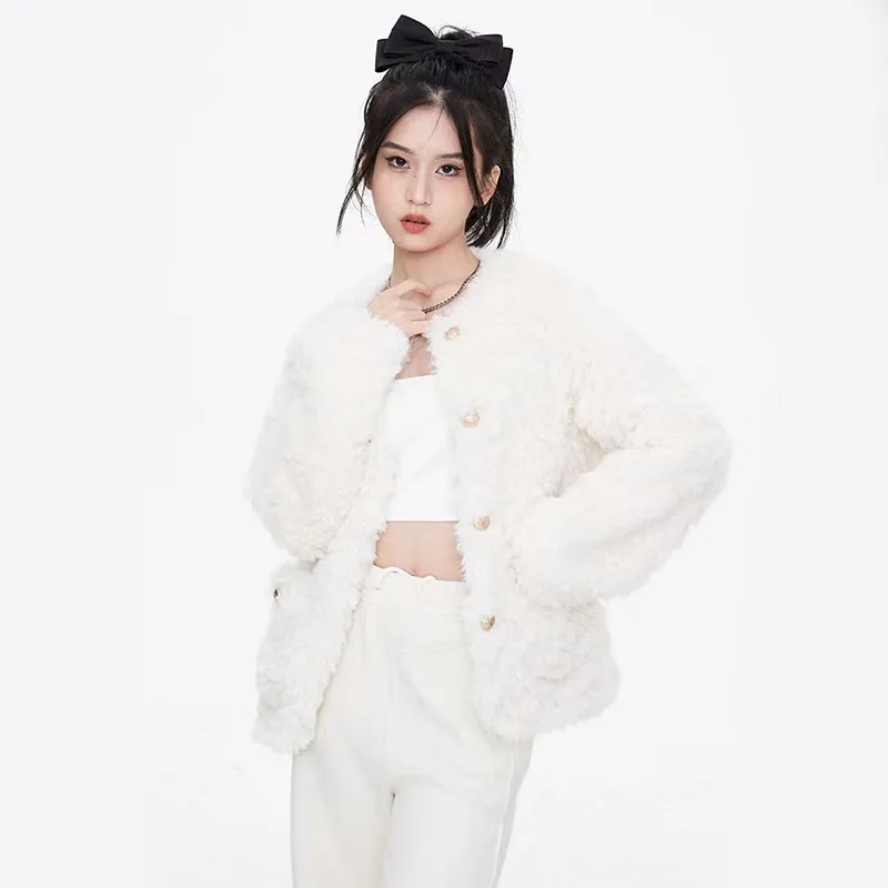 Y2K Grunge Style Faux Rabbit Fur Jacket - Elegant Outerwear for Women