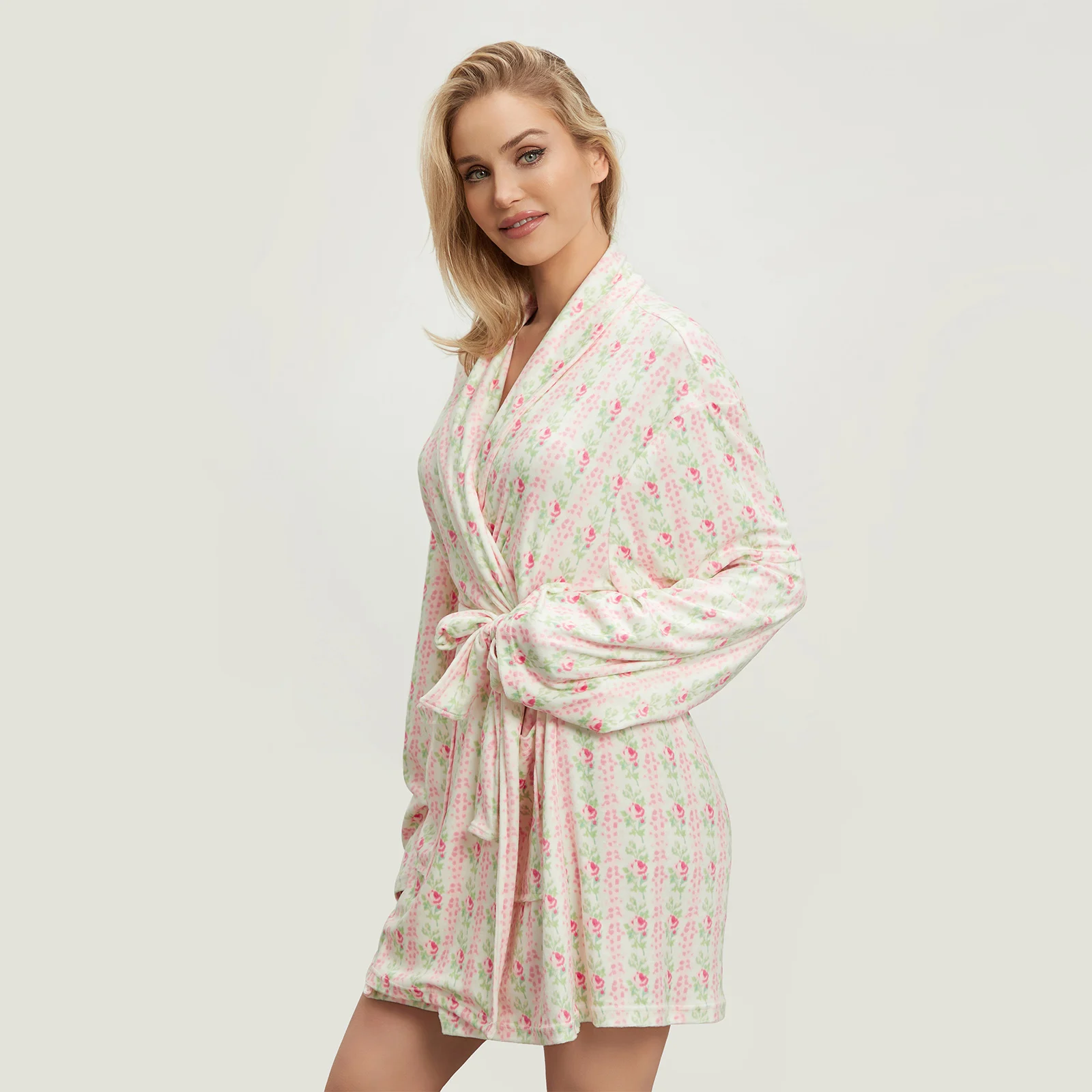 Y2K Grunge Style Floral Nightgown with Belt - Women's Loose Long Sleeve Sleep Robe