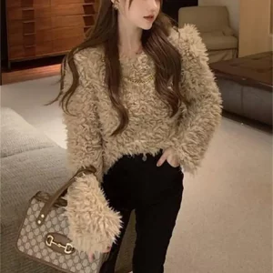 Y2K Grunge Style Fluffy Knit Sweater - Women's Casual Loose Fit