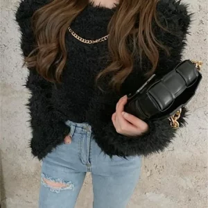 Y2K Grunge Style Fluffy Knit Sweater - Women's Casual Loose Fit