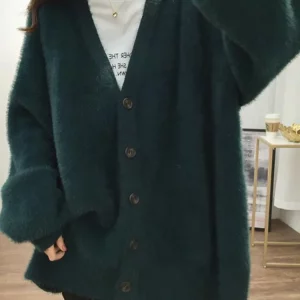 Y2K Grunge Style Fuzzy Mink Fur Cardigan