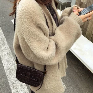 Y2K Grunge Style Fuzzy Mink Fur Cardigan