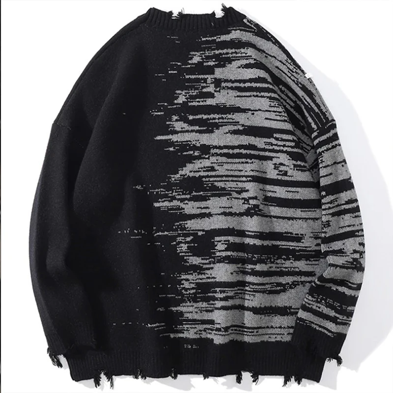 Y2K Grunge Style Gradient Gray-Black Hole Sweater