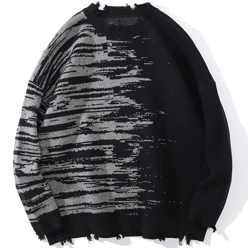 Y2K Grunge Style Gradient Gray-Black Hole Sweater