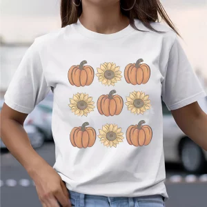 Y2K Grunge Style Graphic T-Shirt with Pumpkins and Sunflowers