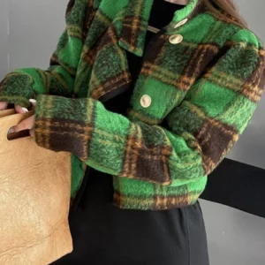 Y2K Grunge Style Green Woolen Jacket - Vintage Short Coat