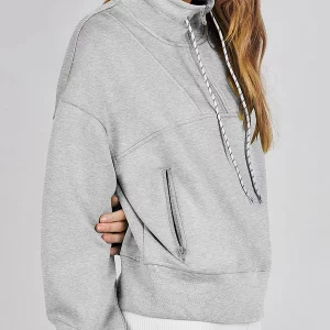 Y2K Grunge Style Half Zip Sweatshirt with Thumb Holes - Women's Fall Winter Casual Top