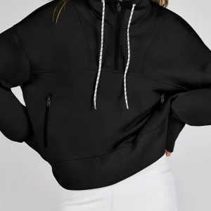 Y2K Grunge Style Half Zip Sweatshirt with Thumb Holes - Women's Fall Winter Casual Top