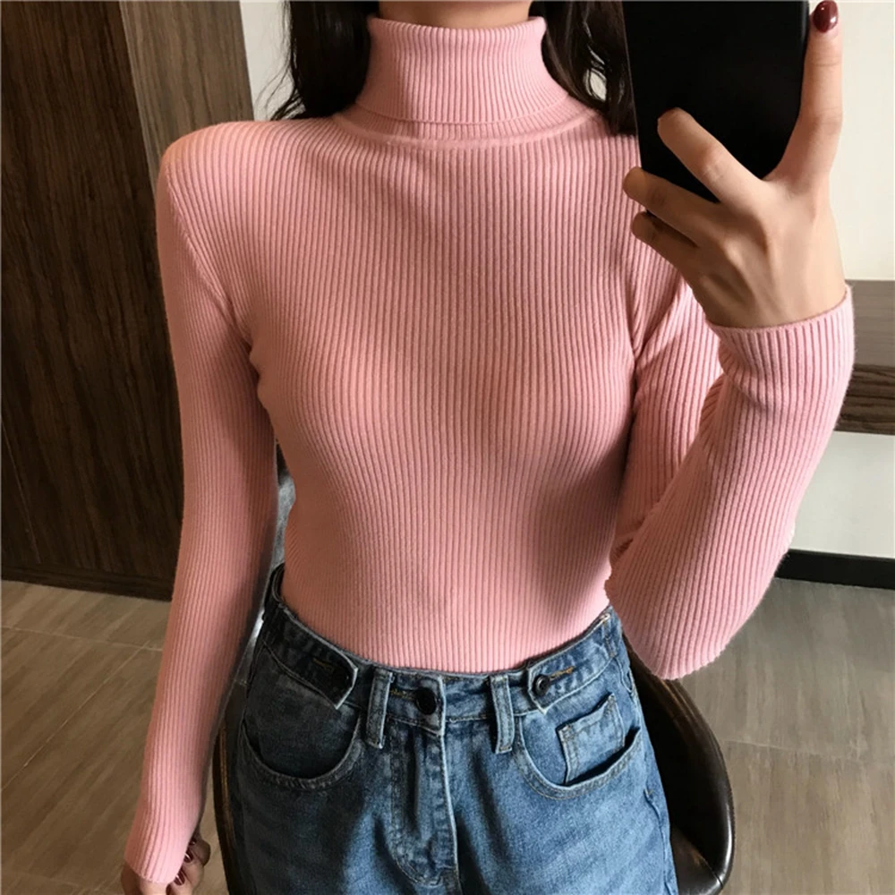 Y2K Grunge Style High Neck Knit Sweater - Casual Women's Fashion