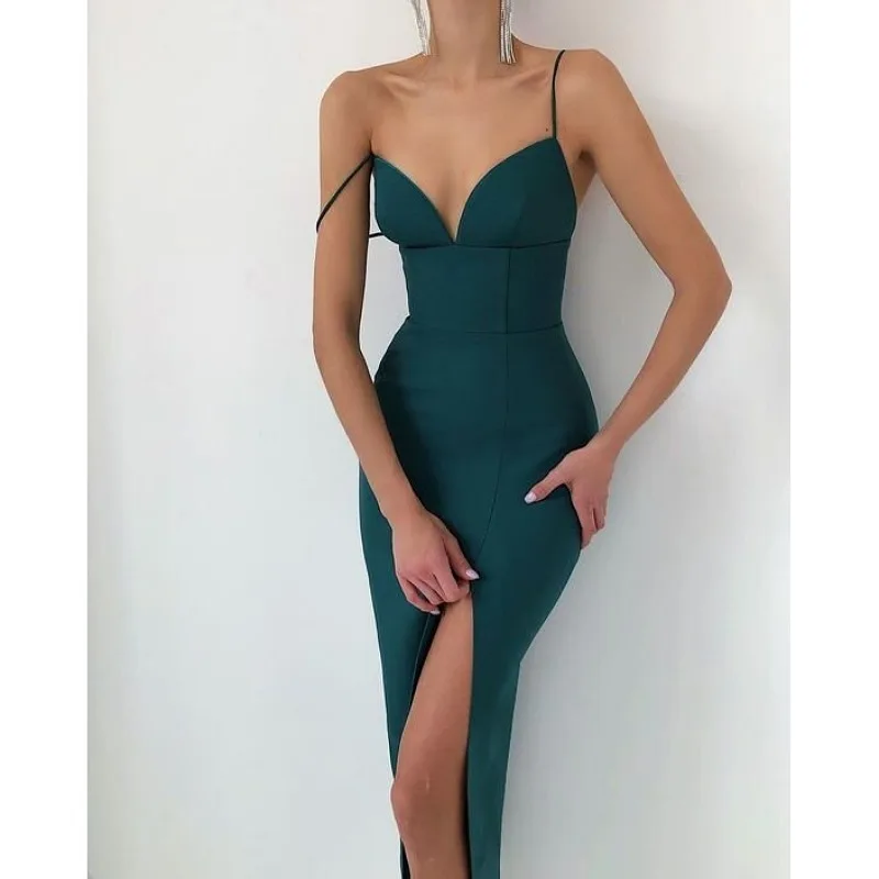 Y2K Grunge Style High Slit Bodycon Dress - Spaghetti Straps Corset Gown