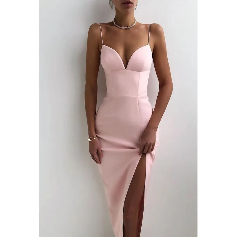 Y2K Grunge Style High Slit Bodycon Dress - Spaghetti Straps Corset Gown