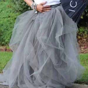 Y2K Grunge Style High Slit Tutu Skirt - Ruffle Mesh Lace Floor-Length Evening Party Wear