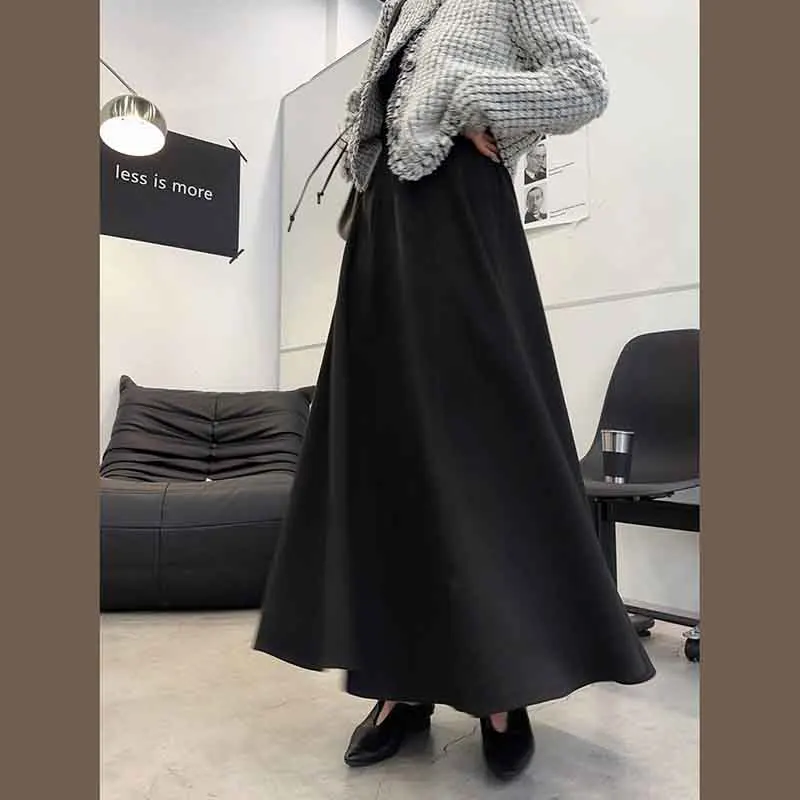 Y2K Grunge Style High Waist Woolen Skirt - Winter Chic A-Line Midi Skirt