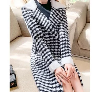 Y2K Grunge Style Houndstooth Mohair Cardigan - Plaid Knit Jacket