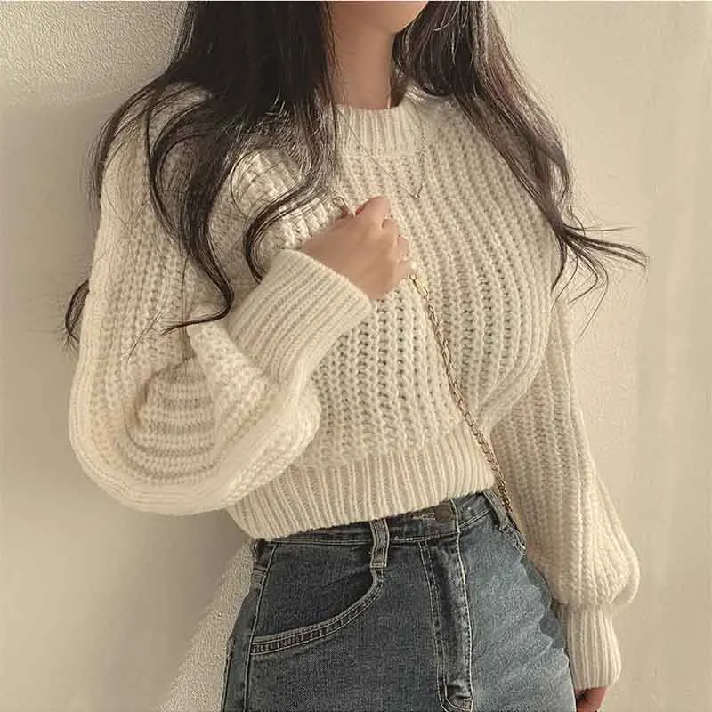 Y2K Grunge Style Knit Sweater - Hollow Out Long Sleeve Pullover