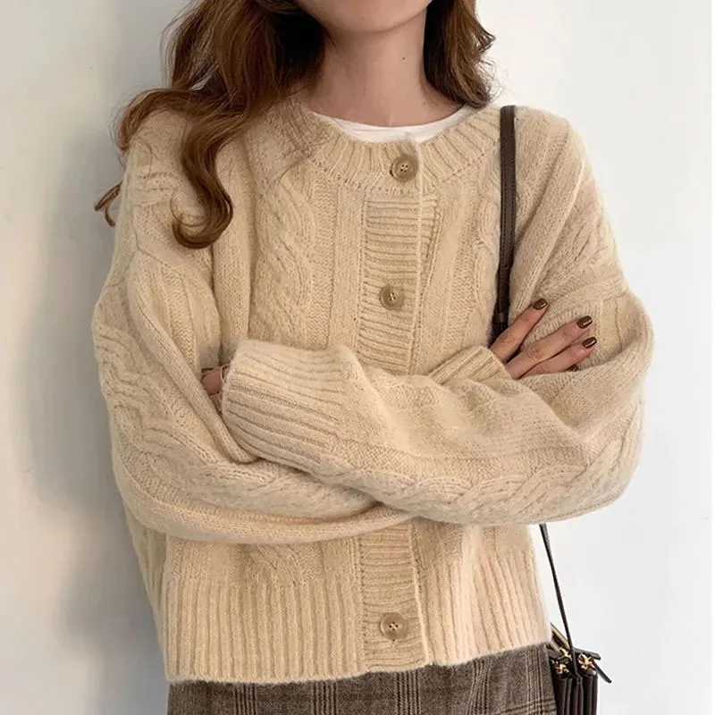 Y2K Grunge Style Knitted Cardigan - Loose Fit O Neck Sweater