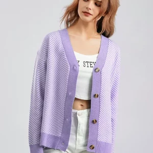 Y2K Grunge Style Knitted Cardigan Sweater - V Neck Long-Sleeved Loose Coat Top