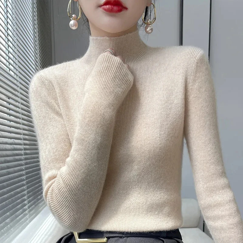 Y2K Grunge Style Knitted Sweater - Korean Half Turtleneck Jumper