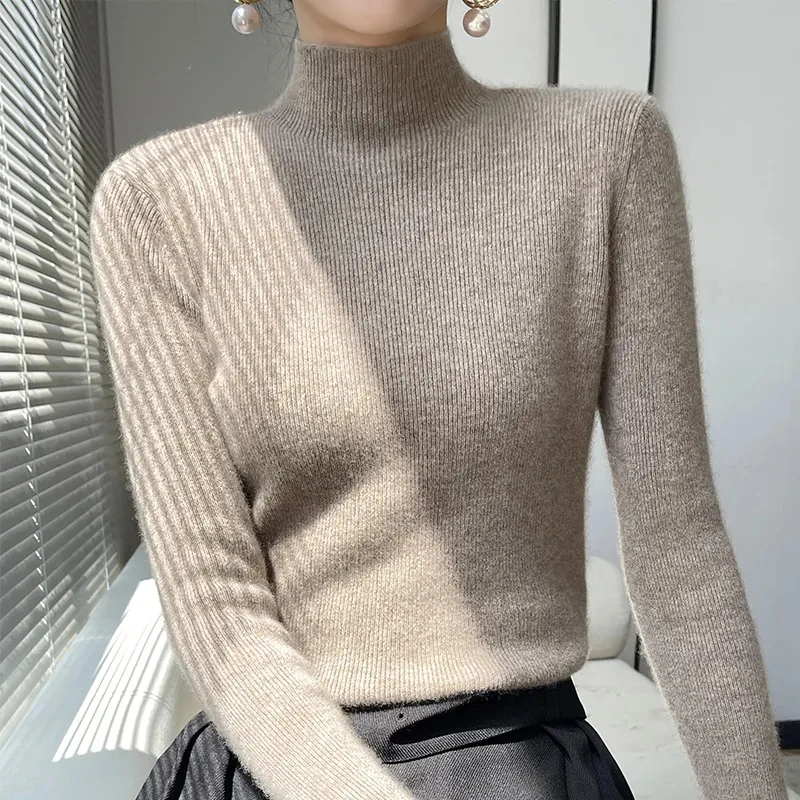 Y2K Grunge Style Knitted Sweater - Korean Half Turtleneck Jumper