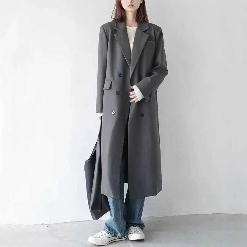 Y2K Grunge Style Long Blazer Jacket - Double Breasted Coat for Women