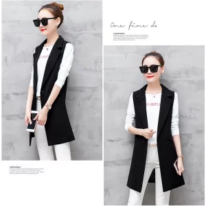 Y2K Grunge Style Long Blazer Vest - Plus Size Sleeveless Jacket