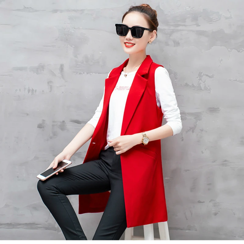 Y2K Grunge Style Long Blazer Vest - Plus Size Sleeveless Jacket