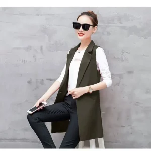 Y2K Grunge Style Long Blazer Vest - Plus Size Sleeveless Jacket