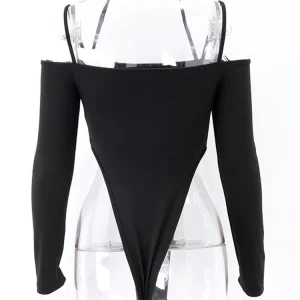 Y2K Grunge Style Long Sleeve Bodysuit - Off Shoulder Club Party Outfit