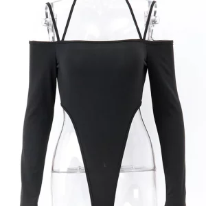 Y2K Grunge Style Long Sleeve Bodysuit - Off Shoulder Club Party Outfit