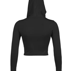 Y2K Grunge Style Long Sleeve Hooded Crop Top - Black Slim Fit Streetwear