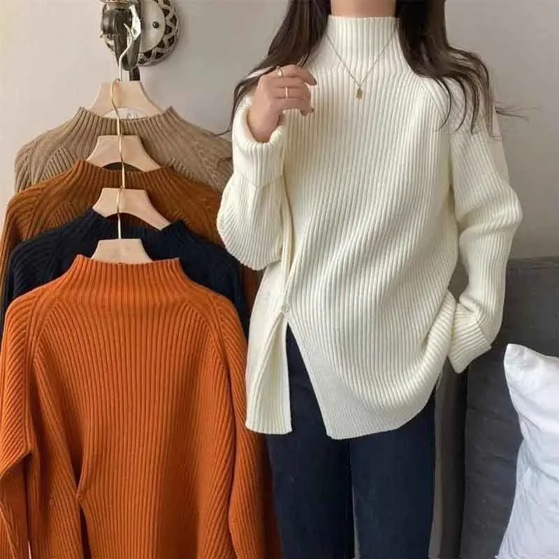 Y2K Grunge Style Mock Neck Knit Sweater - Autumn Chic Pullover