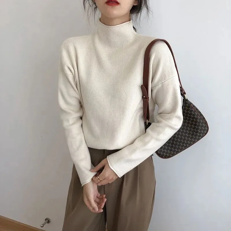 Y2K Grunge Style Mock Neck Sweater - Loose Fit Knit Pullover