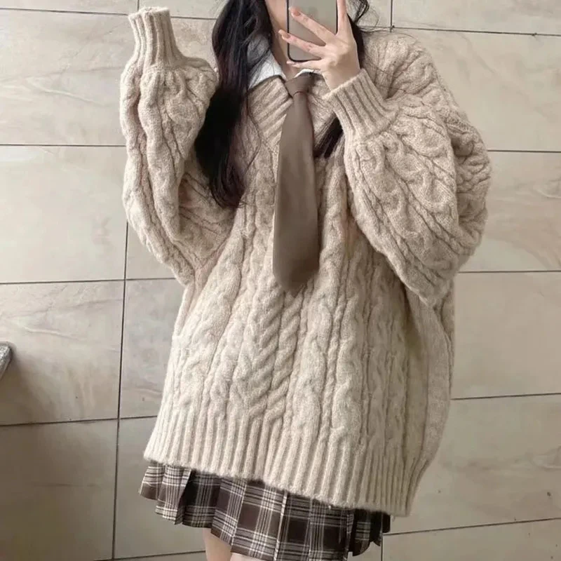 Y2K Grunge Style Oversized Sweater - V Neck Knit Pullover