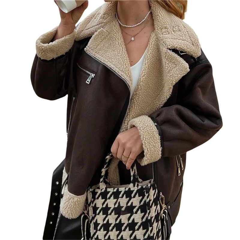 Y2K Grunge Style PU Leather Coat with Fleece Lining & Pockets