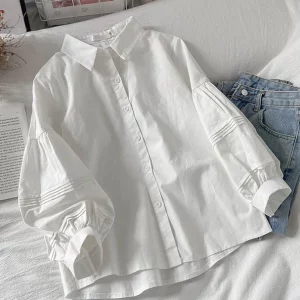 Y2K Grunge Style Puff Sleeve Women's Summer Shirt - Casual Retro Fashion Blouse for Office or Party