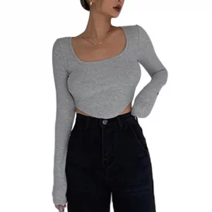 Y2K Grunge Style Rib Knit Crop Top with Drawstring - Slim Fit Ruched Short T-Shirt